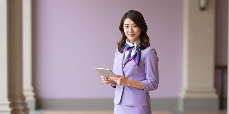 ホテルのエントランスで客を迎える女性