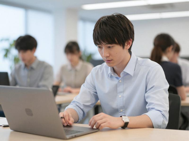 オフィスでデータ分析する男性