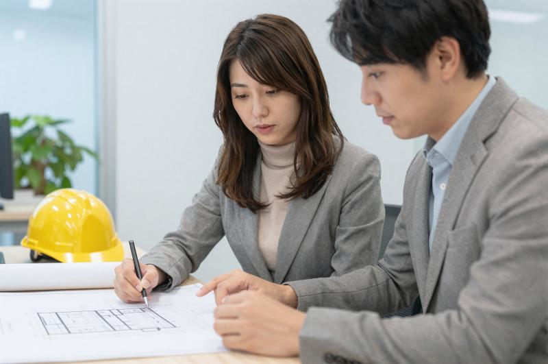 設計図を検討する建築家