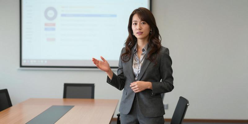 会議でプレゼンするビジネスウーマン