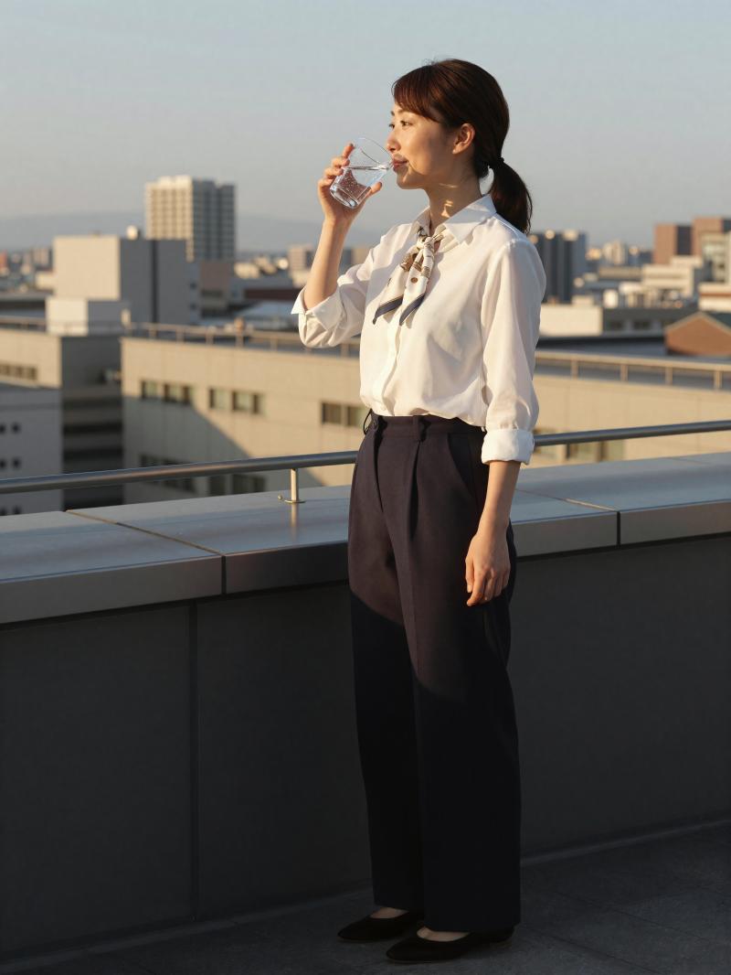 高層ビル屋上での休息ライフスタイル素材