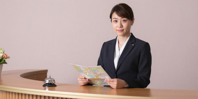 笑顔で案内するホテルコンシェルジュ