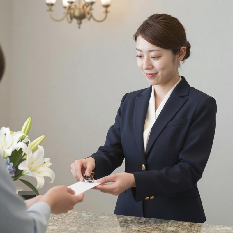 ホテルでゲストを迎えるコンシェルジュ