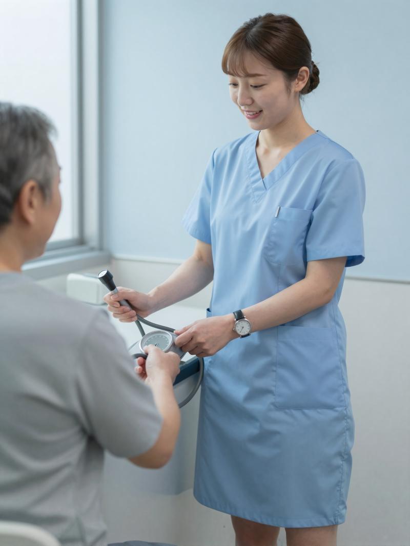 患者の血圧を測る看護師