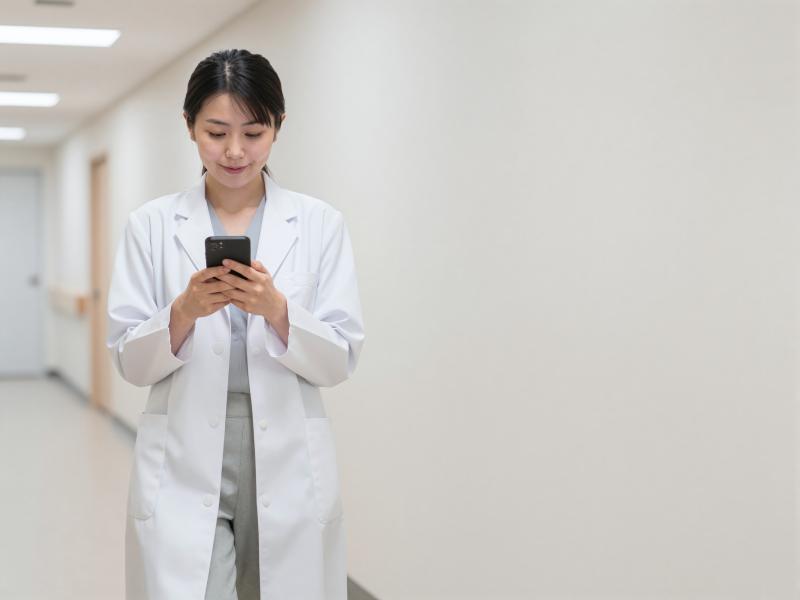 スマートフォンを見る女性医師