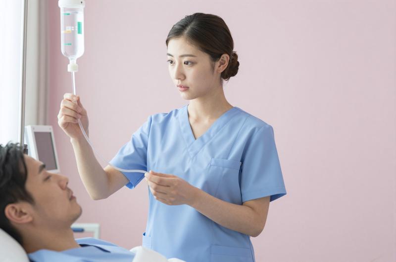 点滴を確認する看護師