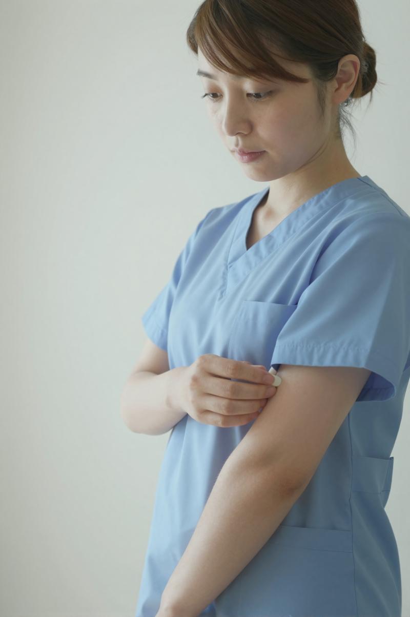 注射を行う看護師の手元