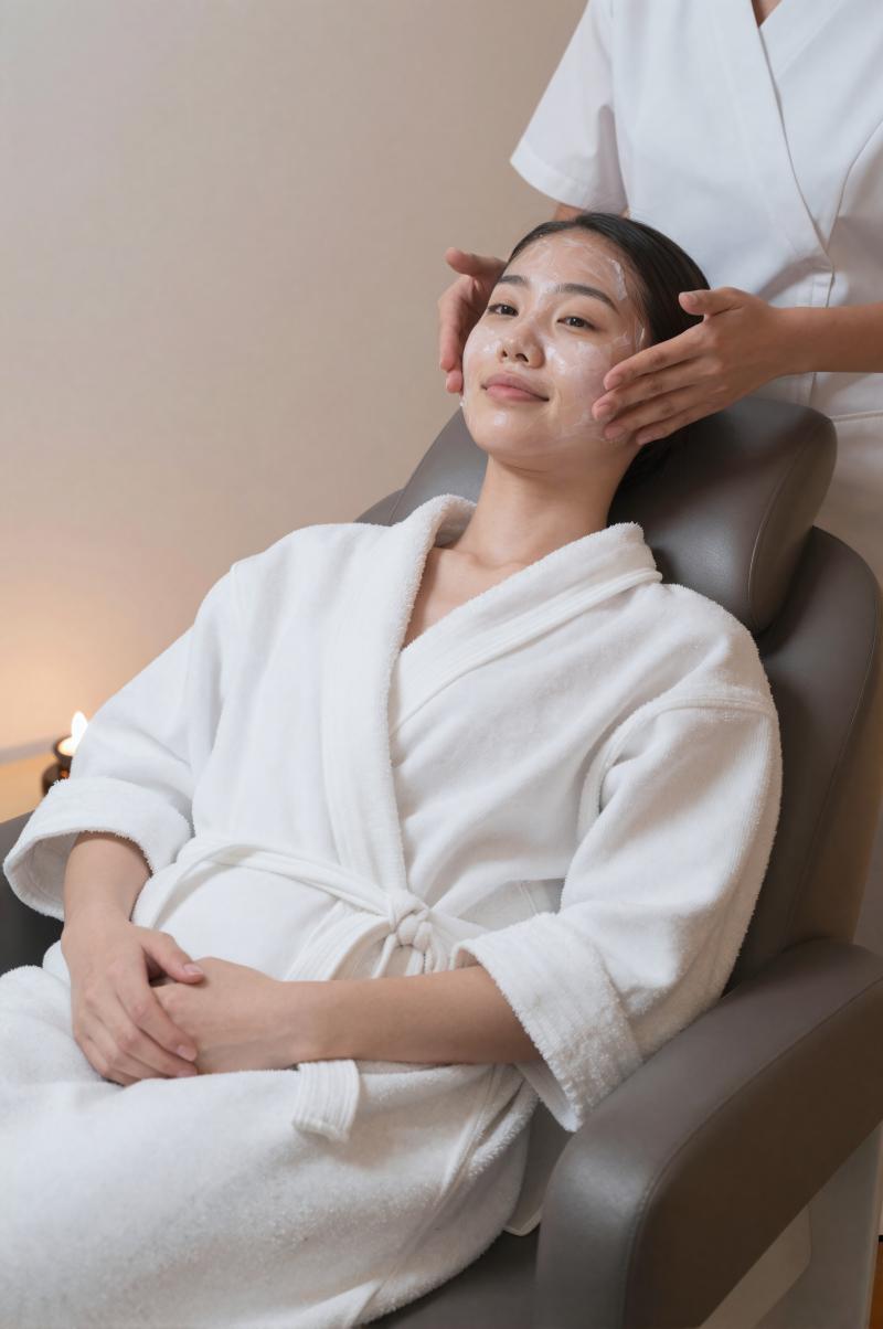 スパでフェイシャルを受ける女性