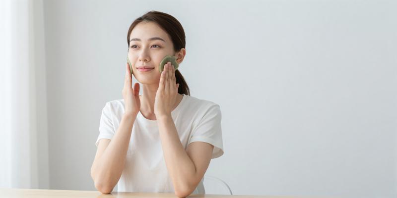 寝室でグアシャマッサージをする女性