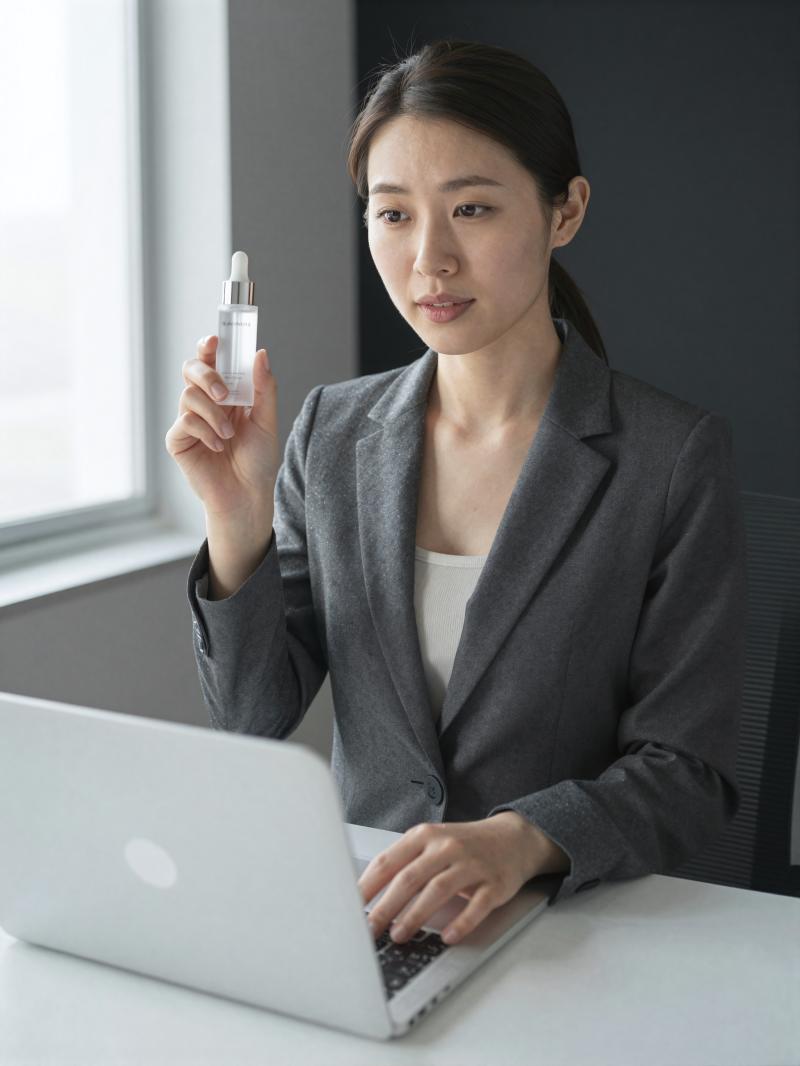 オンラインで美容製品をプレゼンする女性