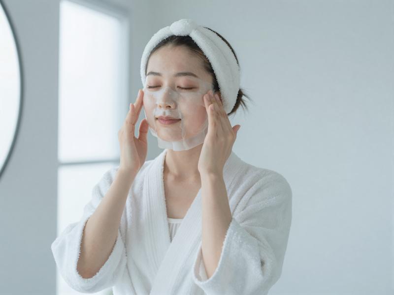 シートマスクでケアする女性