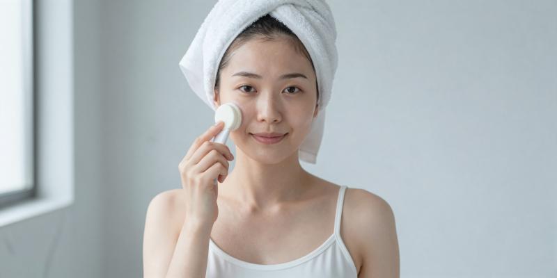 洗顔ブラシで肌をケアする女性