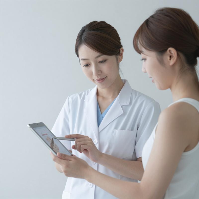 皮膚科で肌の状態を説明する医師