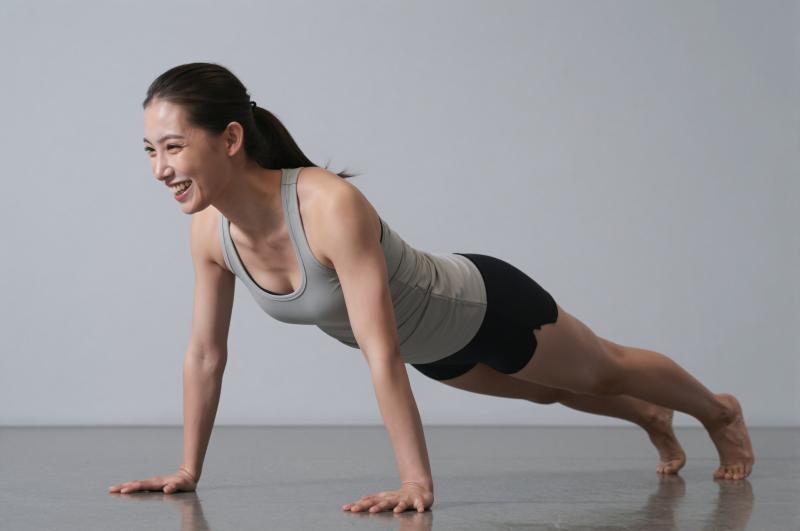 サイドプランクをする女性