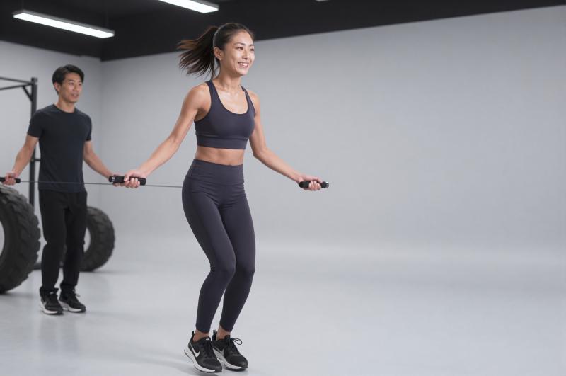 縄跳びをする男性の俯瞰ショット