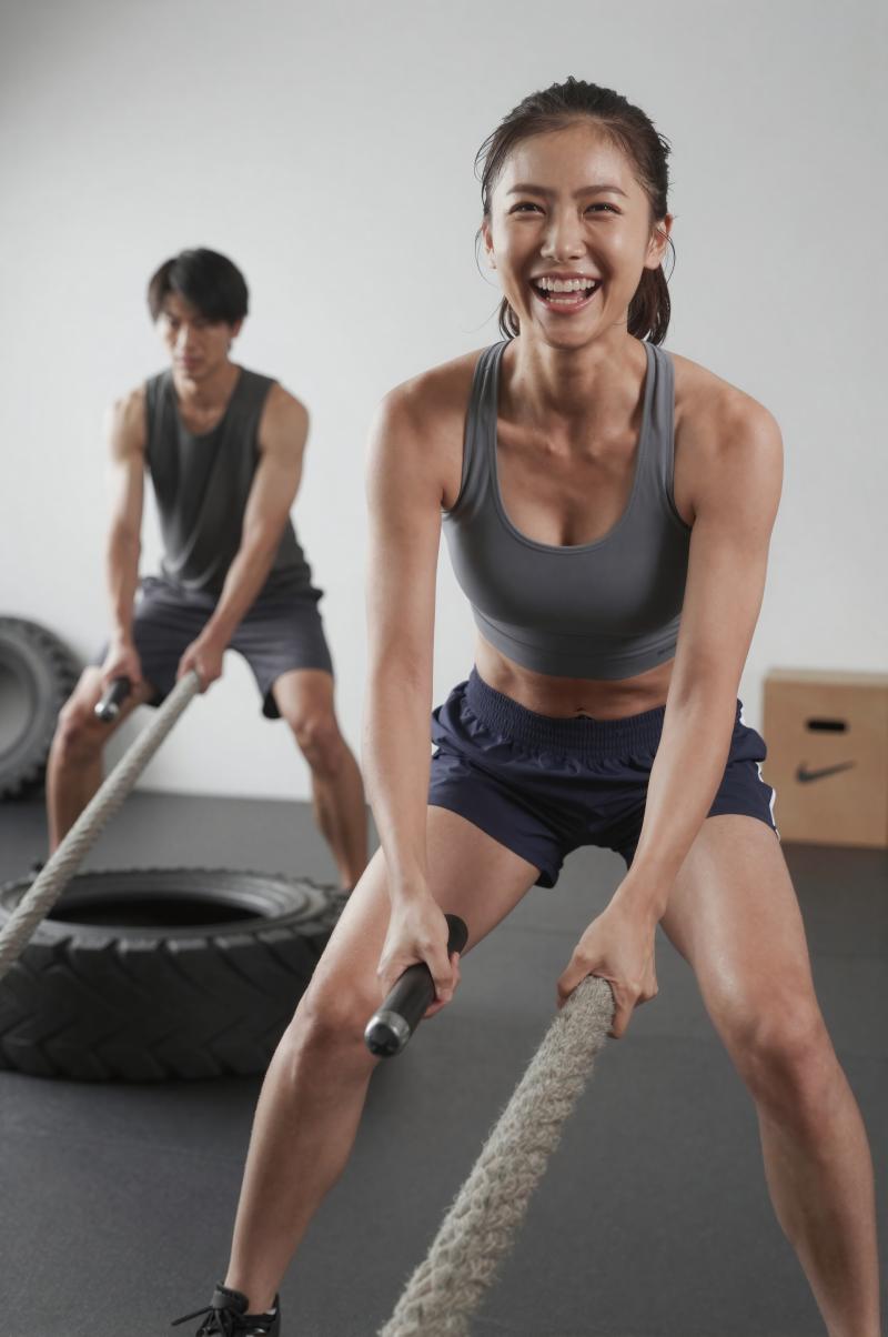 バトルロープでトレーニングする男性の顔