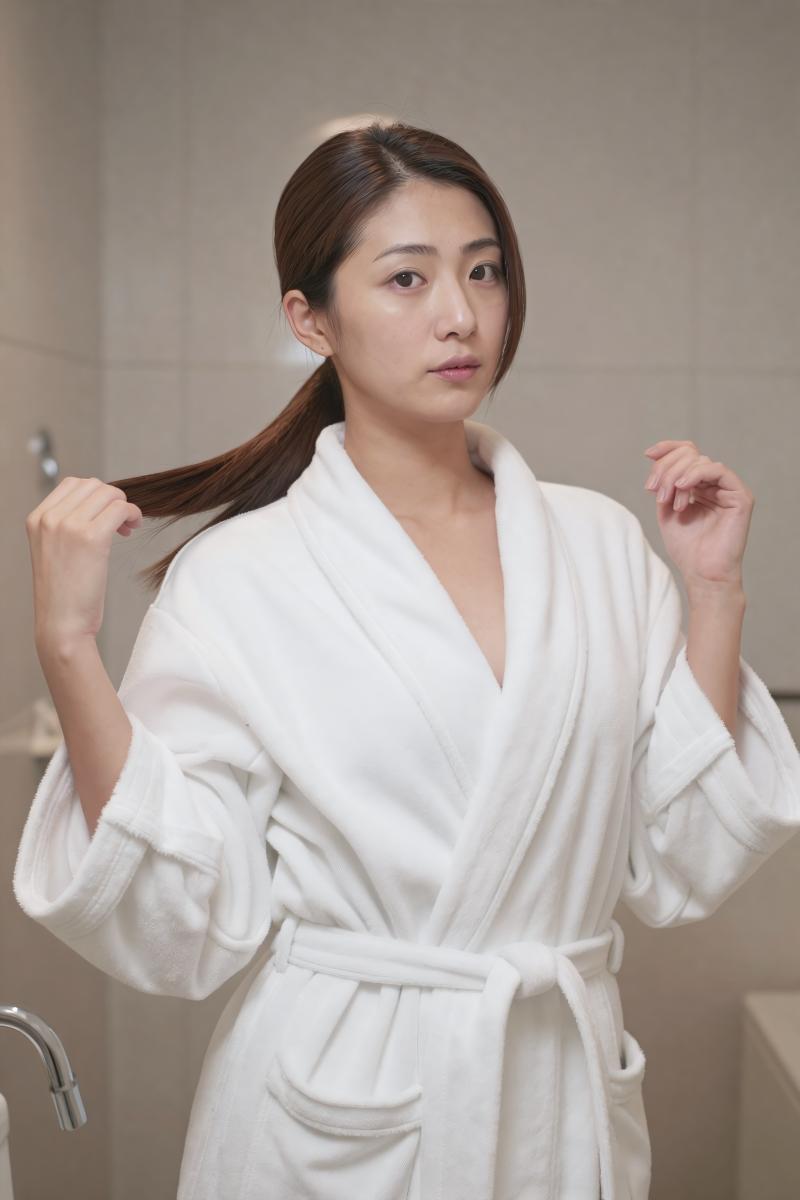 バスローブ姿の美しい女性