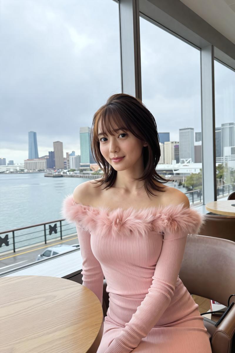 カフェでのドレス姿の女性