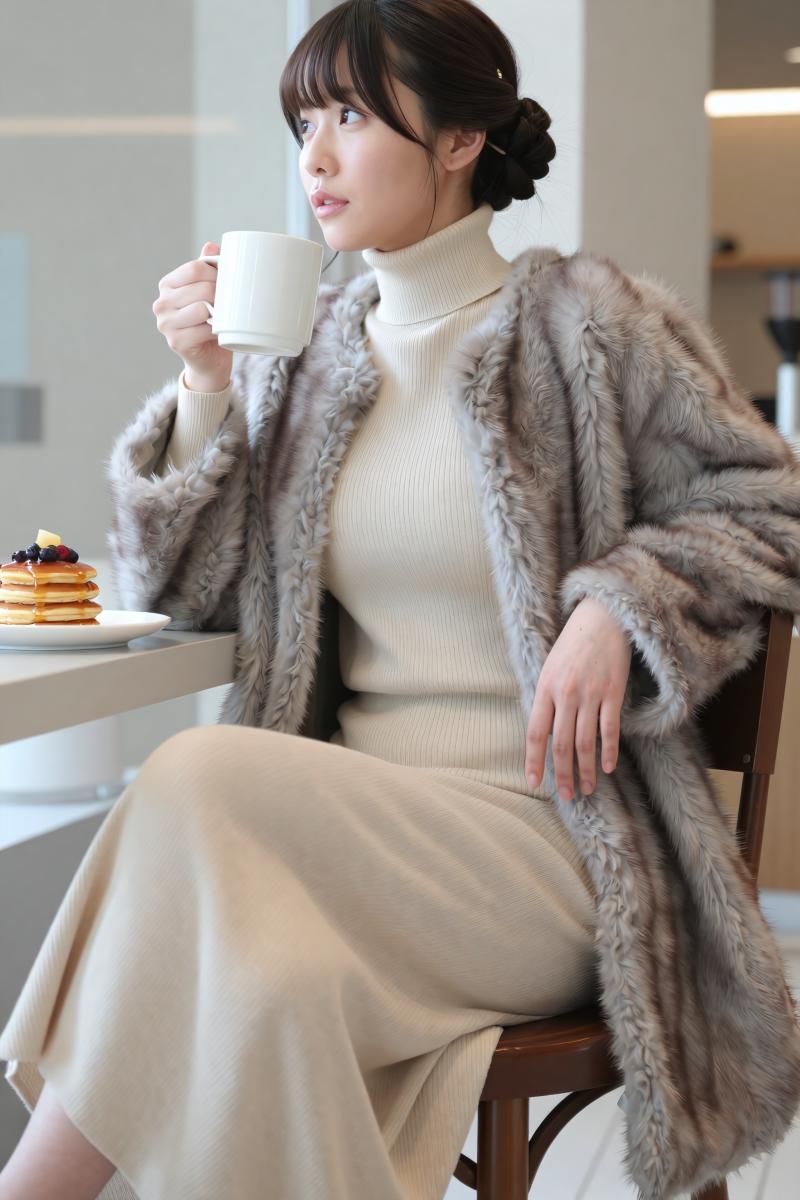 白セーターを着こなす美女