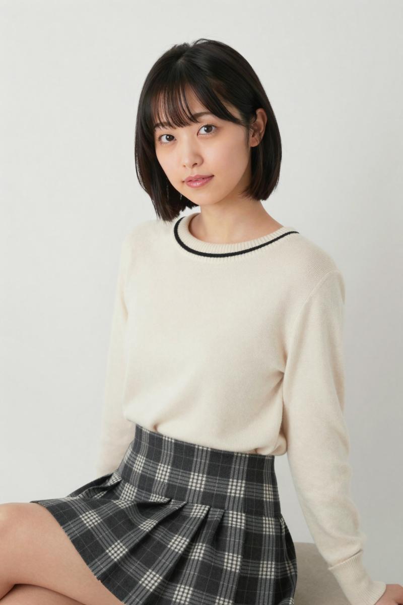 黒セーターを着こなす美女