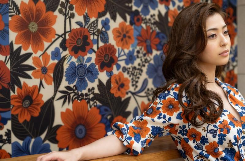 花柄コーデで魅せる横顔美人
