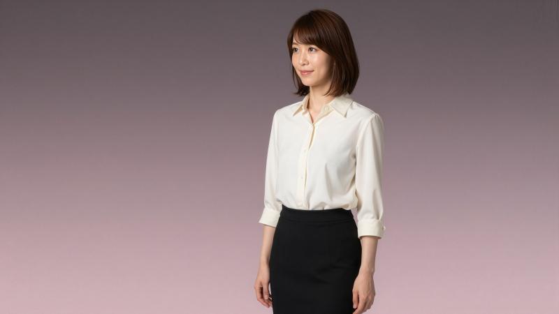 ホワイトシャツと黒スカートのビジネス女性のポートレート