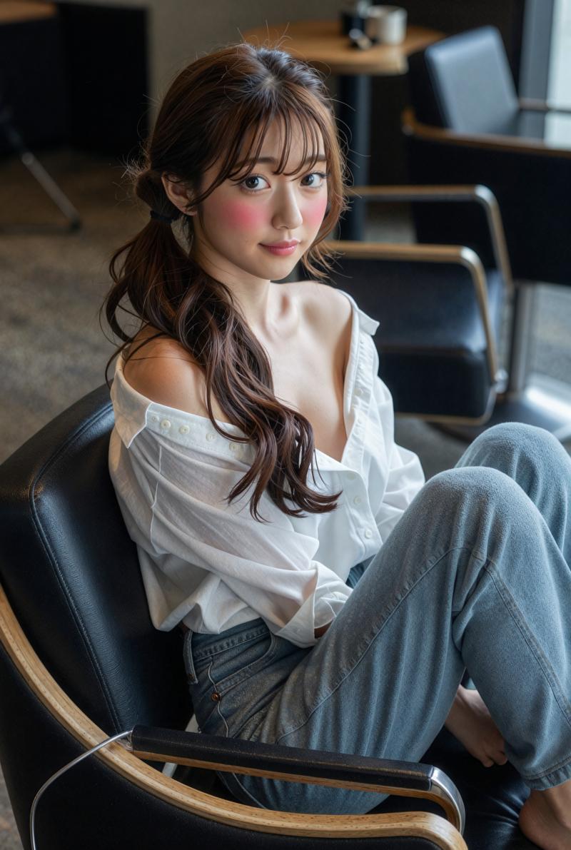 カフェでリラックスした美女のポートレート