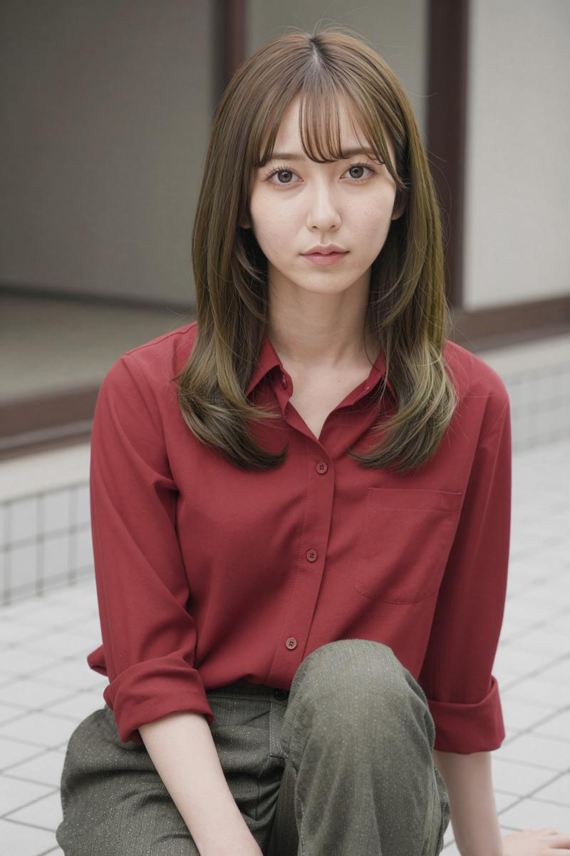 赤いシャツを着た若き女性のカラフルポートレート