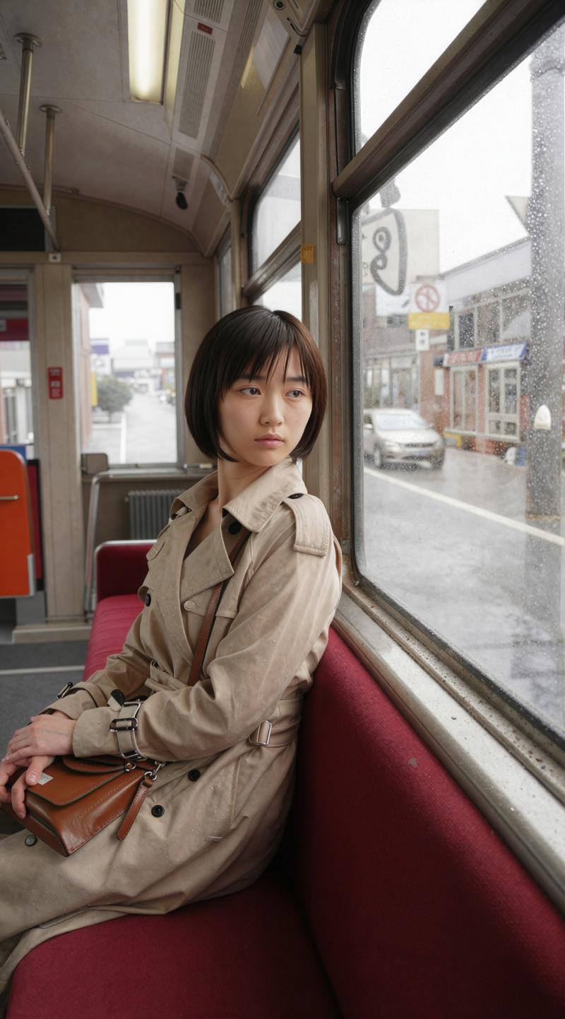雨の街を歩く女性ポートレート