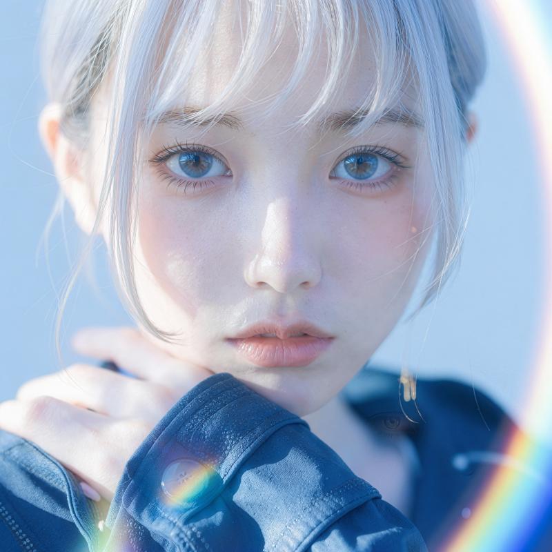 青い瞳の白髪少女のポートレート