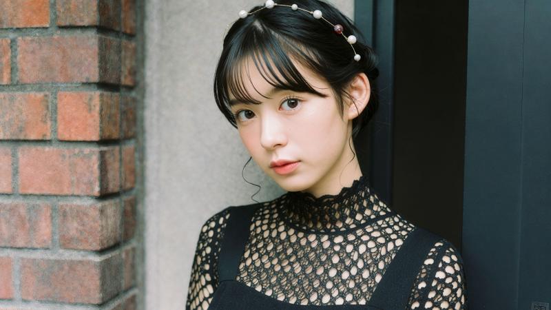 黒髪珠玉の若き女性ポートレート