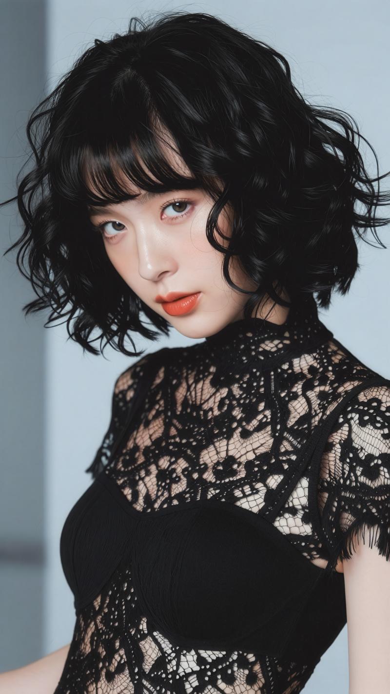 黒髪ショートヘアのキャバクラ風美女のポートレート