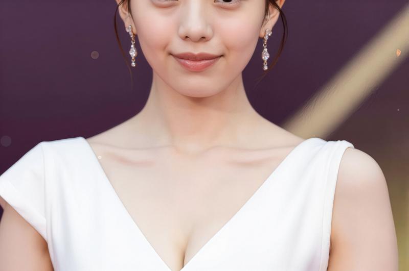 白ドレスを着た若き美女の優雅なポートレート