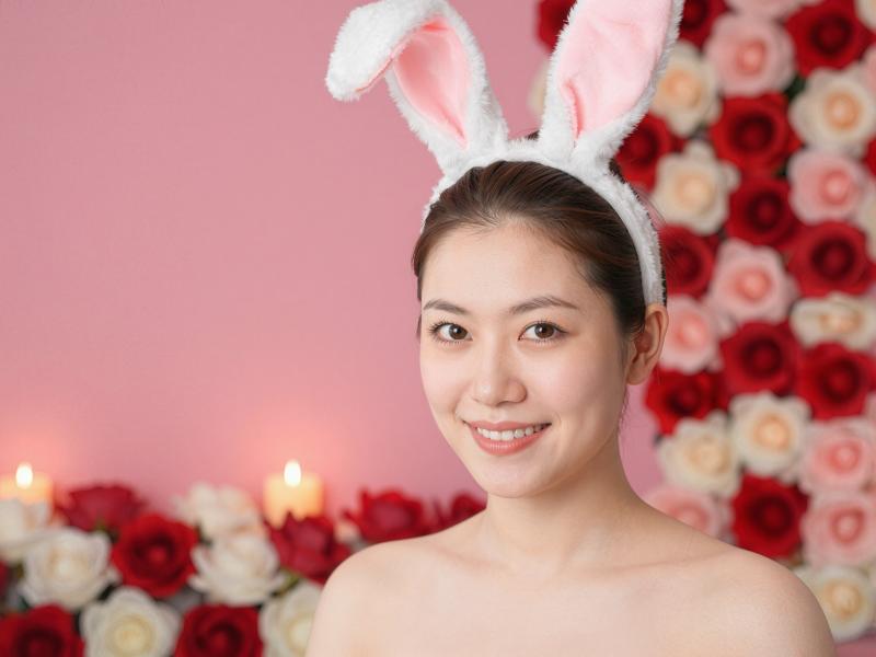 ピンクの背景で微笑むキャバクラの美女のポートレート