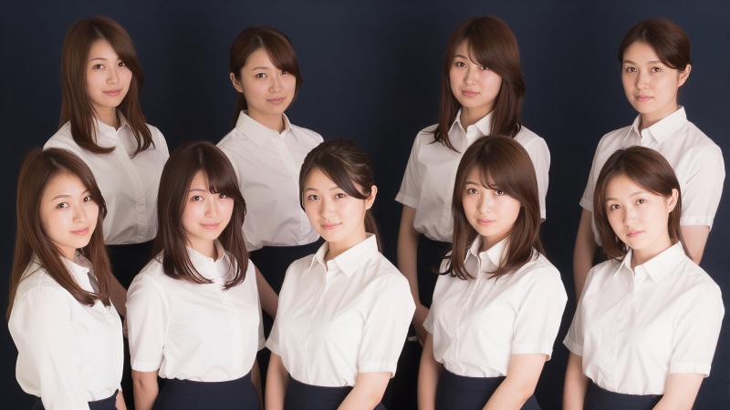 白衣を着た女性たちのグループポートレート