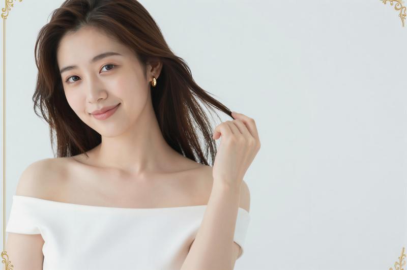 白を着た若き女性の優雅なポートレート