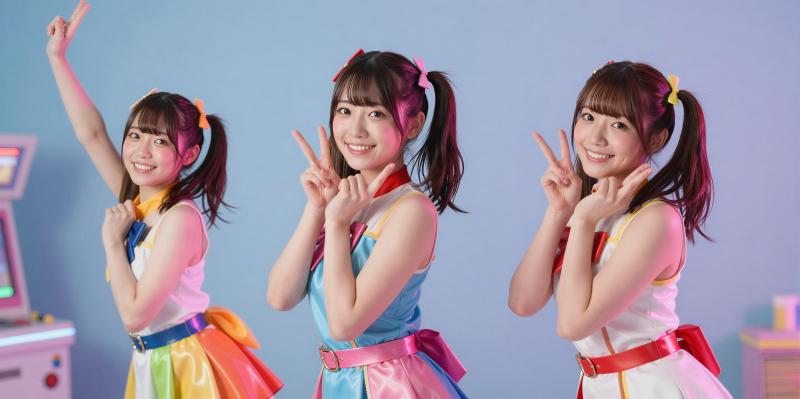 カラフルな衣装を着た3人の女性ポートレート