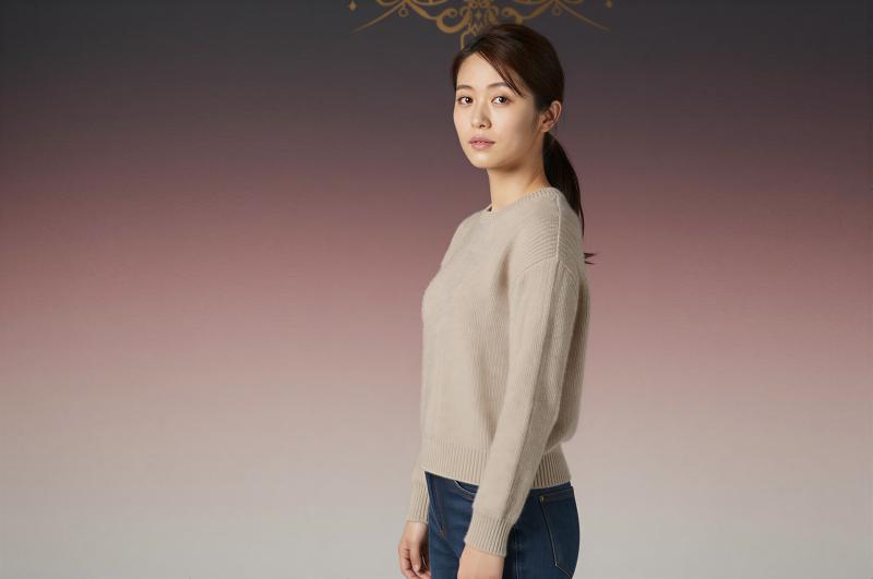ベージュセーターを着た女性のポートレート