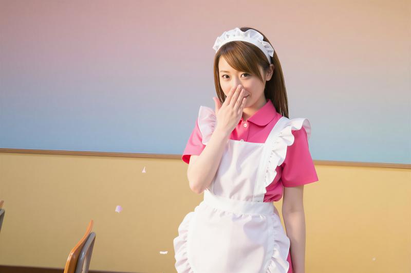 ピンクのメイド服を着た可愛らしい少女のポートレート