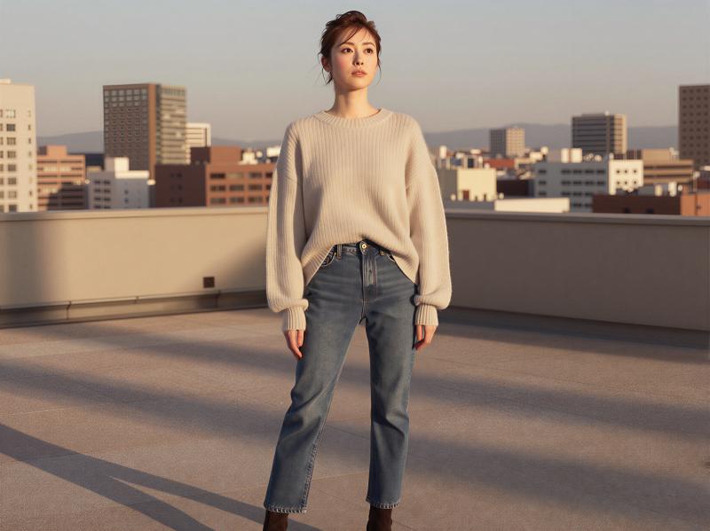 夕暮れ時の都会を背景にしたスタイリッシュな女性のポートレート