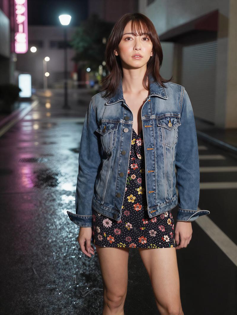 夜の街を歩く若き女性のポートレート