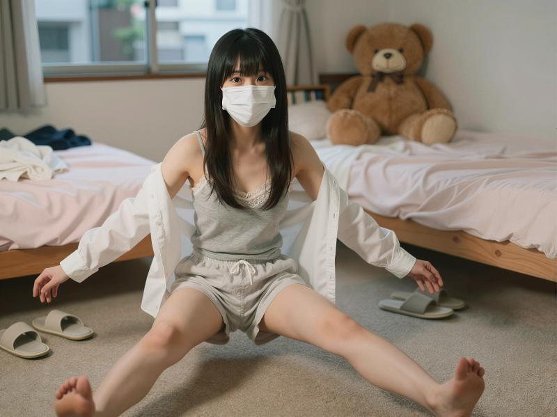 マスクを着けた若手女性の室内ポートレート