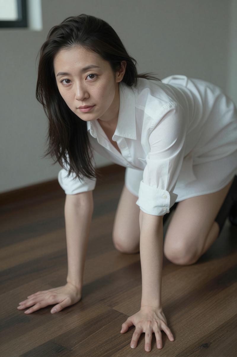 白シャツを着た若手女優の室内ポートレート