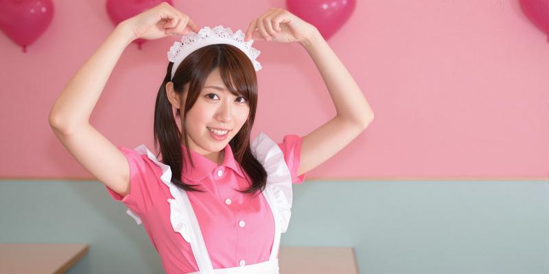 ピンクのメイド衣装を着た女性ポートレート