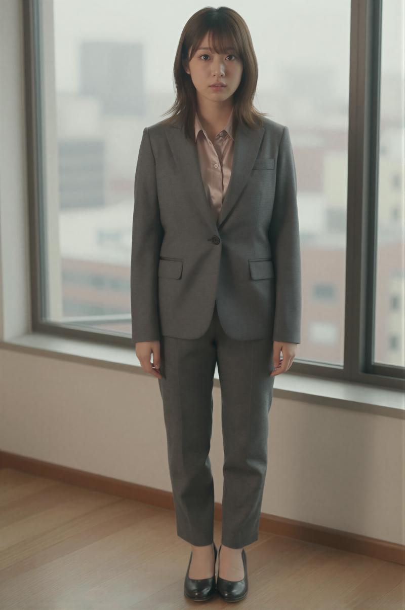 窓辺のビジネススーツ姿の女性ポートレート