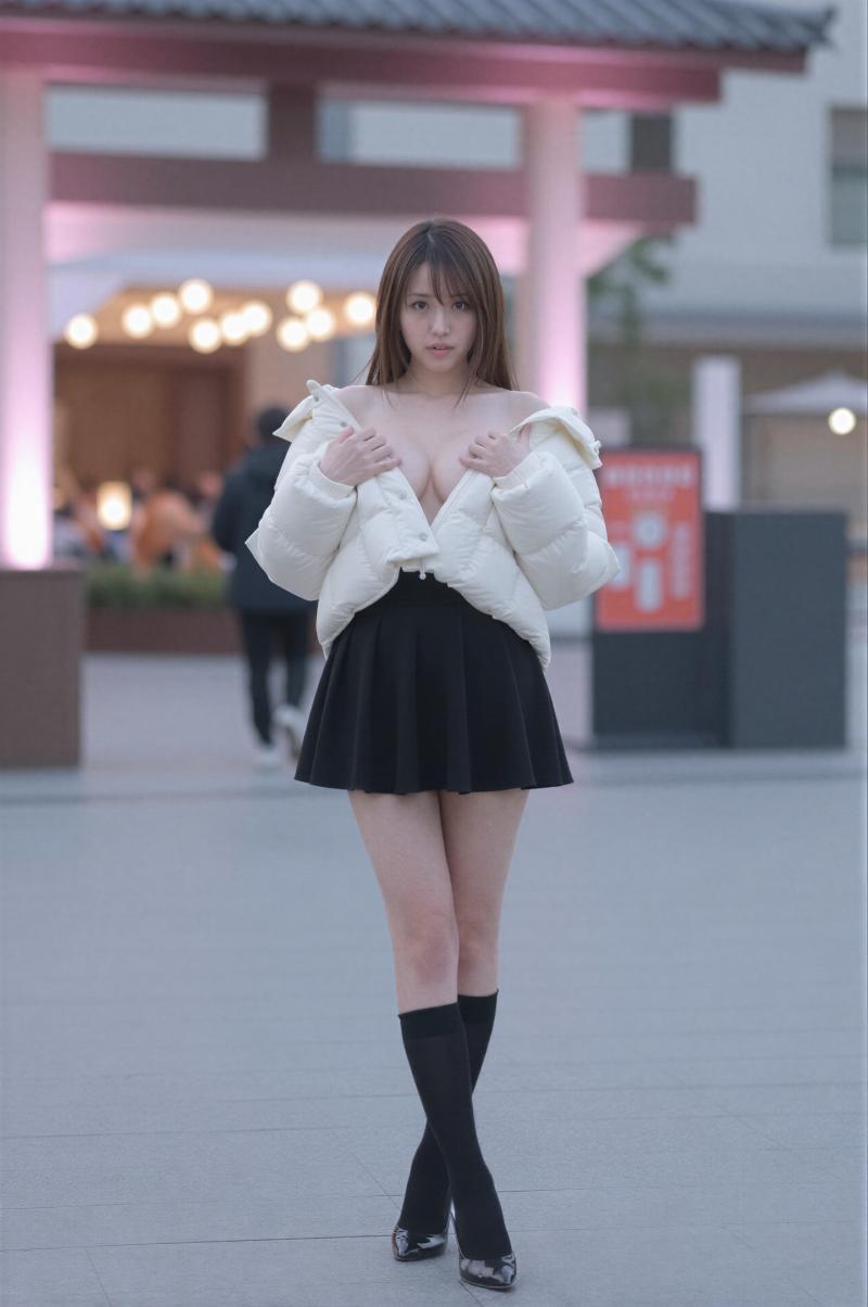 夜の街を歩く若き女性のポートレート