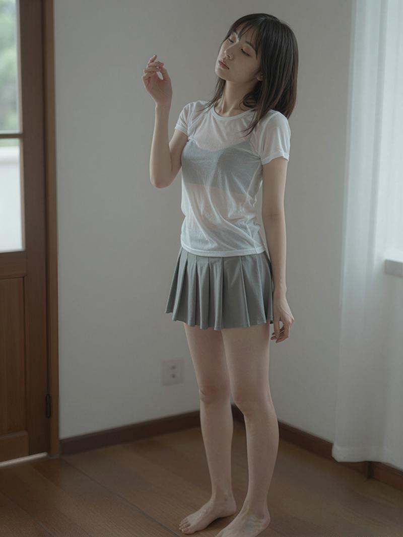 部屋でポーズをとる清楚な雰囲気の女性のポートレート