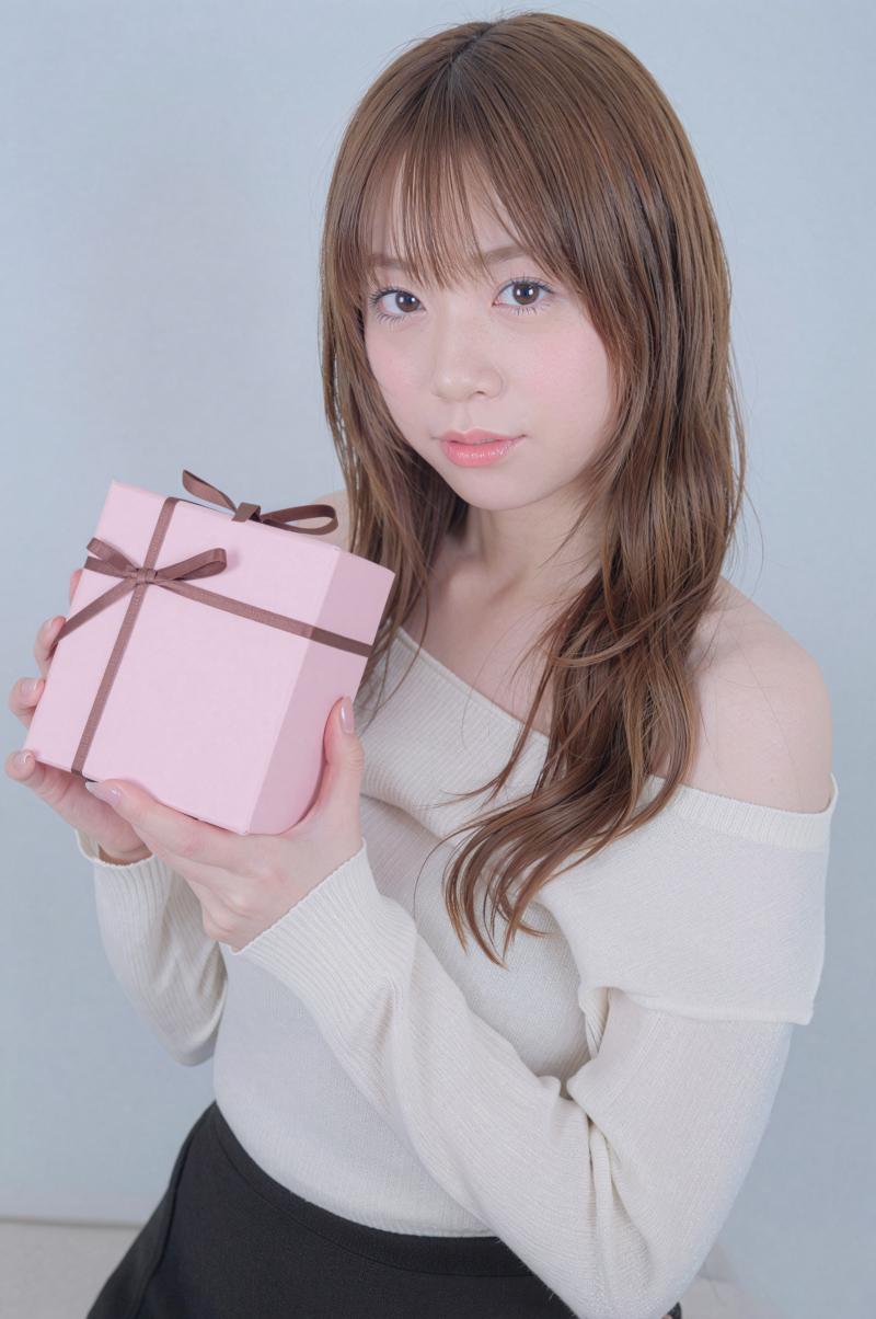 ギフトを抱える優しい表情の女性のポートレート