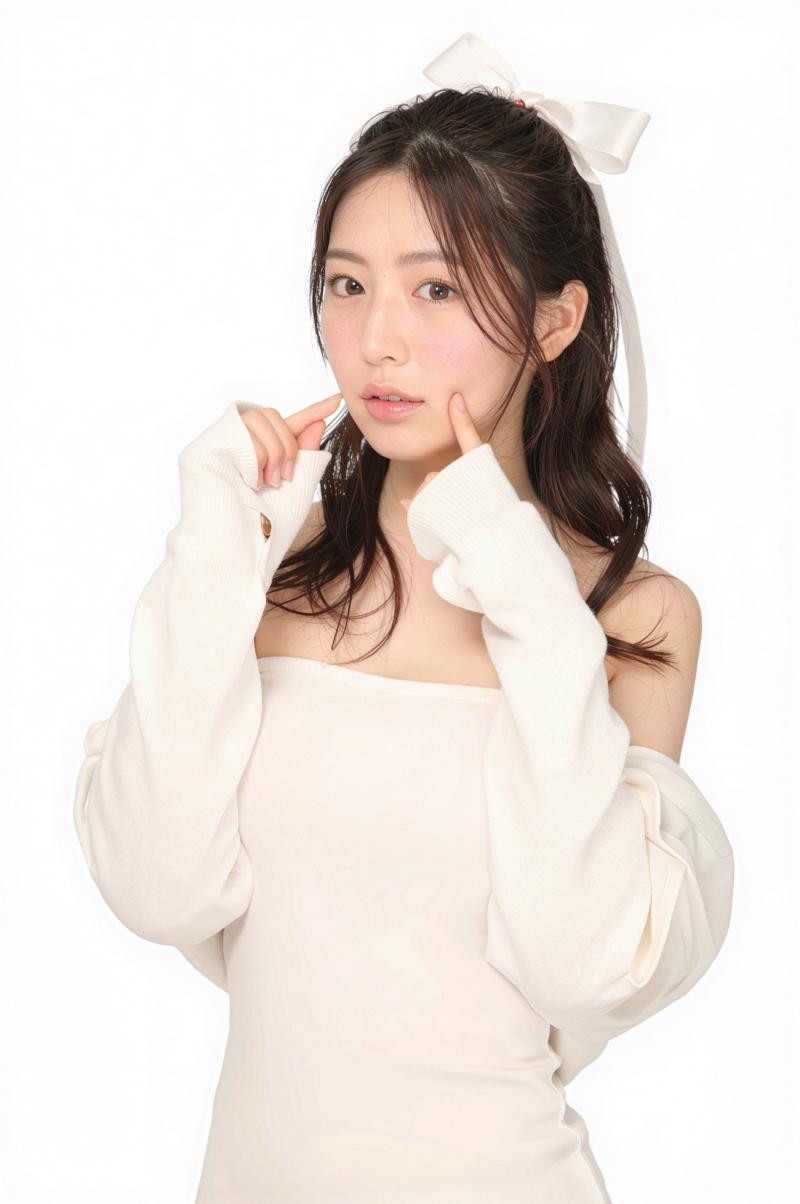 オフショルダーの白いトップスを着た美しい女性のポートレート