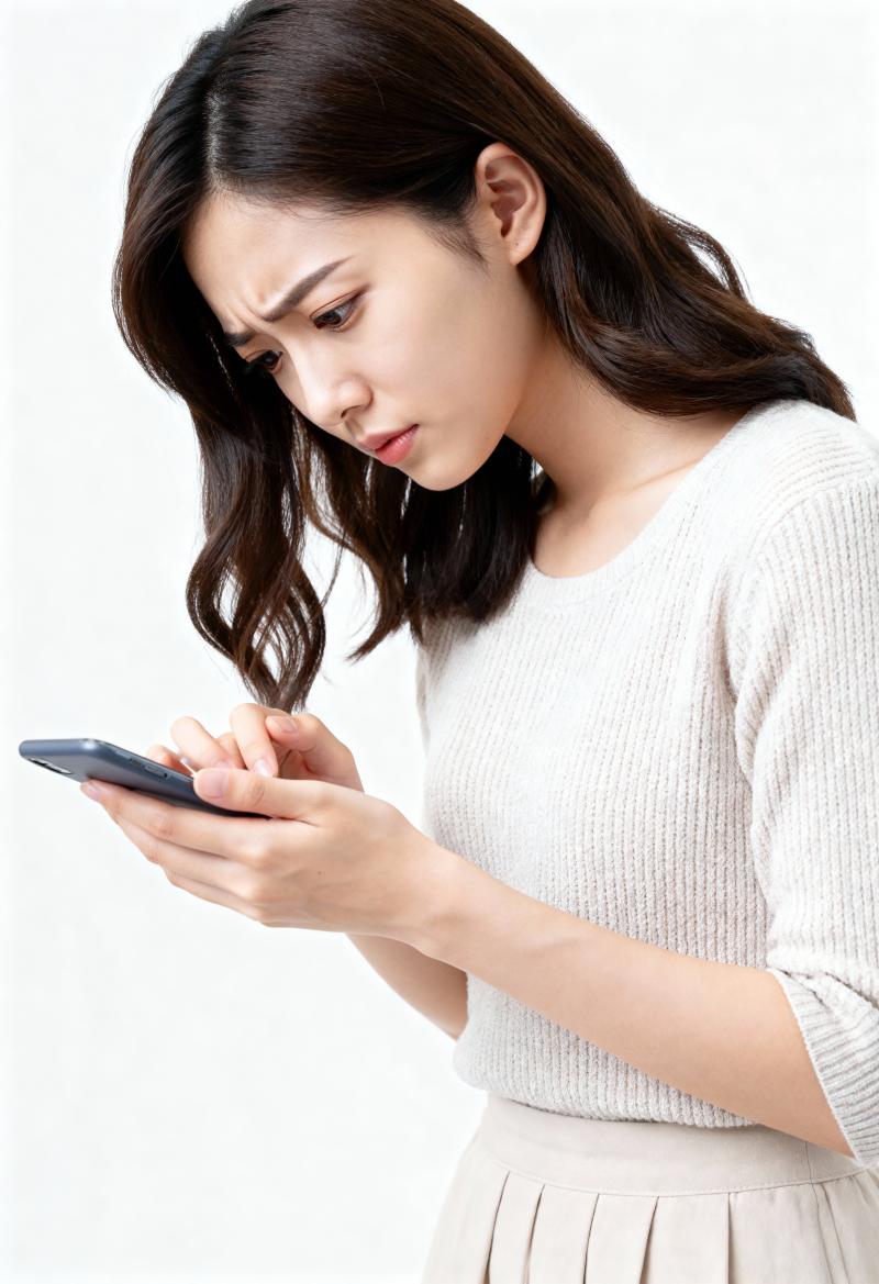 スマートフォンを使用する若いアジア人女性を横顔カメラのアングルから写実的に撮影したもの。